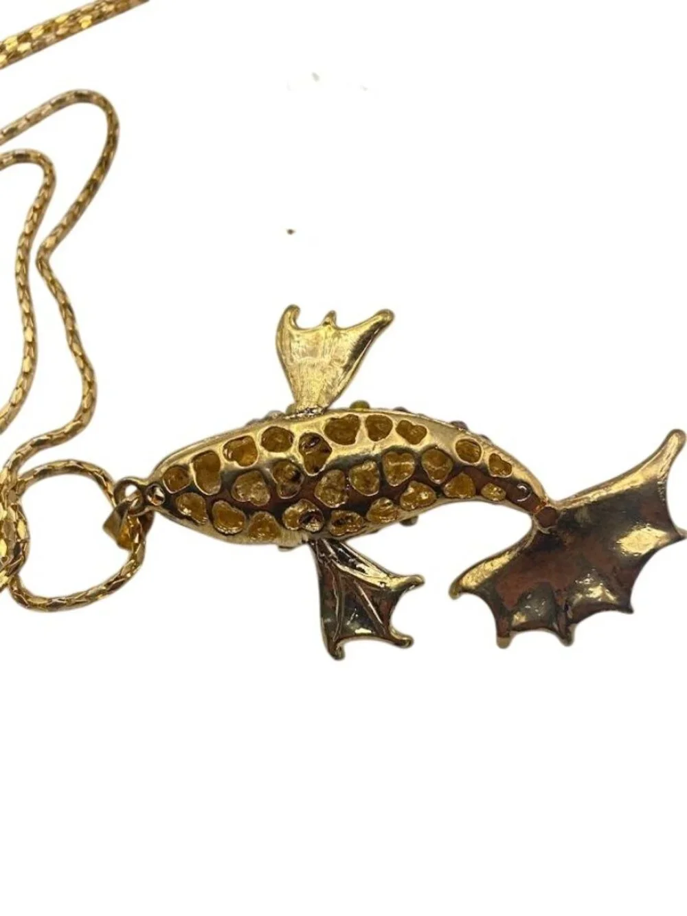 Betsey Johnson Koi Fish Pendant Necklace Purple Enamel Crystal Rhinestone Gold T